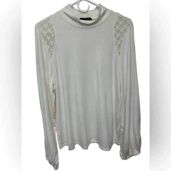 LAUNDRY BY SHELLI SEGAL white long Sleeves Knit Top lace shoulder NWT - Picture 1 of 8